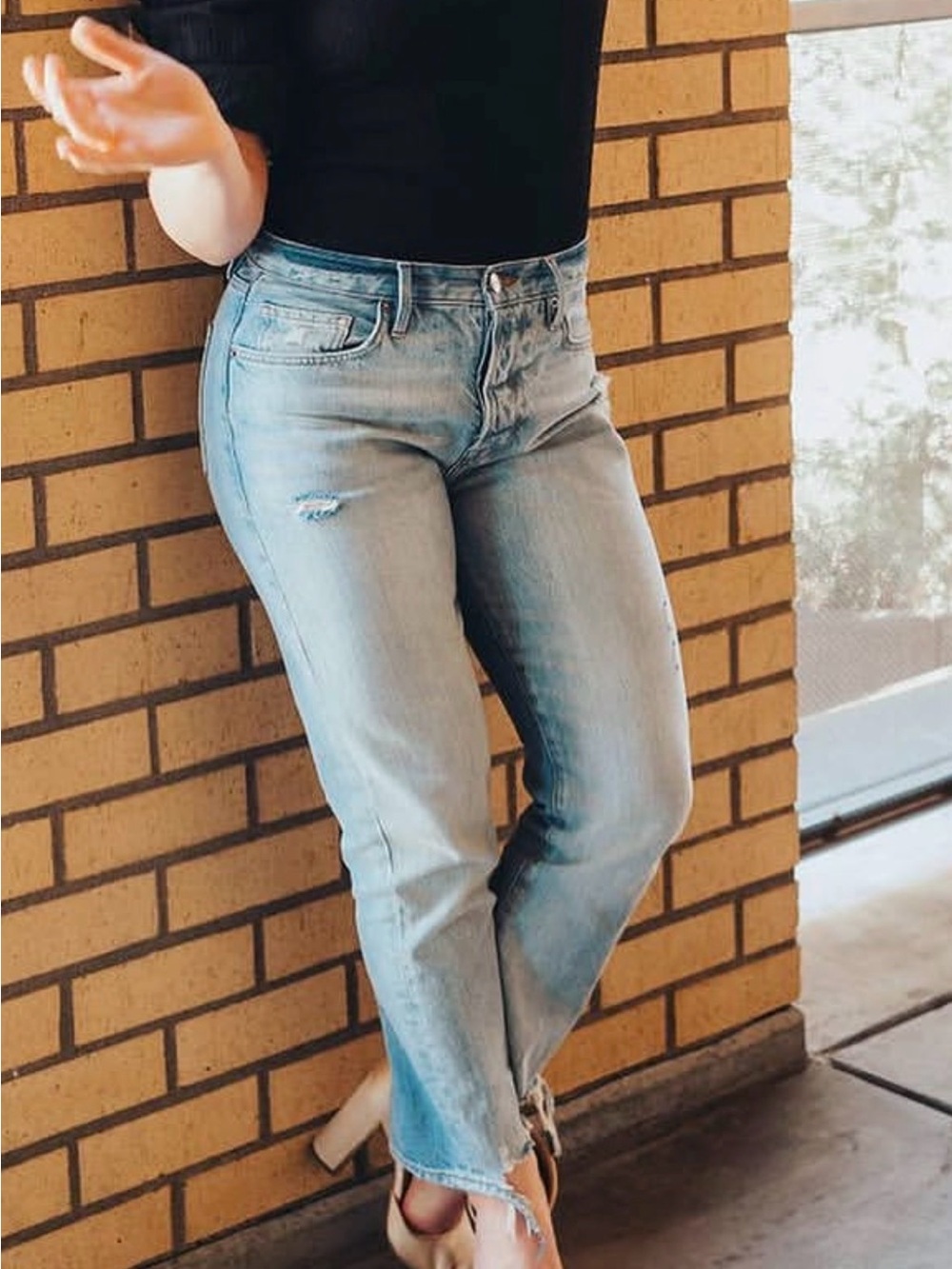 Frame Denim Light Blue High-Rise Straight Jeans